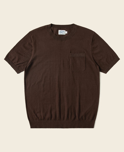 1950s Jersey Knit Short Sleeve Pocket T-Shirt - Coffee