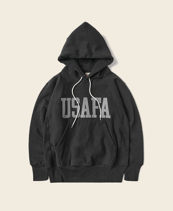 1970s USAFA 18 oz Reverse Weave Hoodie - Black