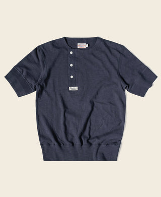 Side Closing Short Sleeve Henley T-Shirt - Navy