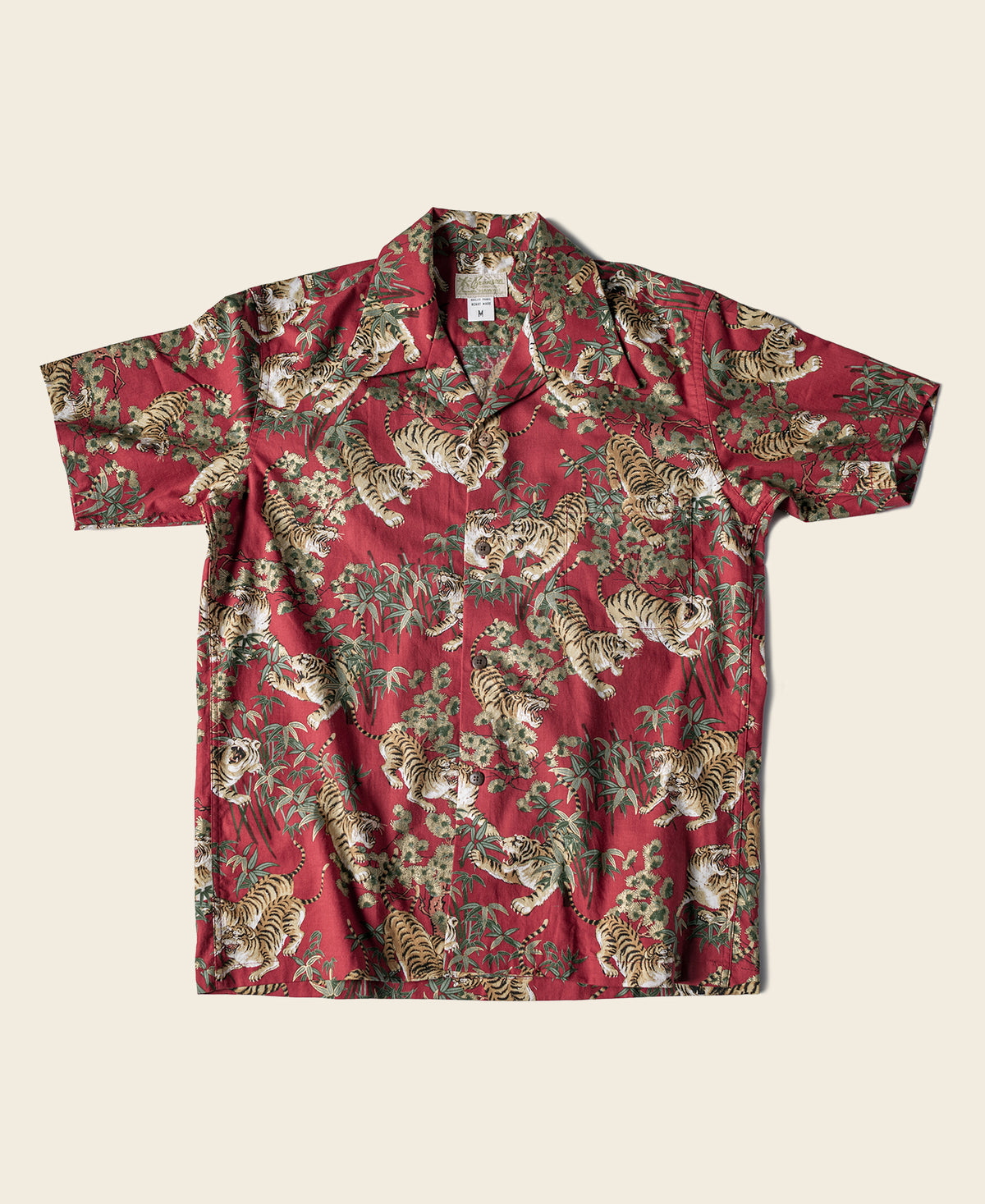 Lot AS08 Ukiyo-e Tiger &amp; Bambo Pattern Aloha Shirt - Wine Red