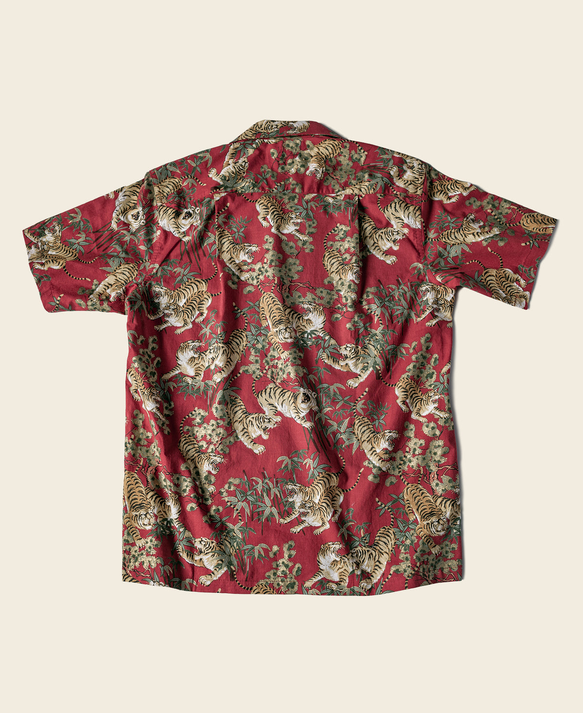 Lot AS08 Ukiyo-e Tiger &amp; Bambo Pattern Aloha Shirt - Wine Red