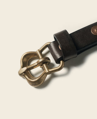 Natural Brass Buckle Full-Grain Cowhide Belt - Brown