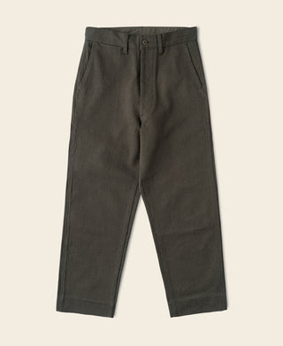 1940s Pique Stripe Cotton Work Trousers - Coffee