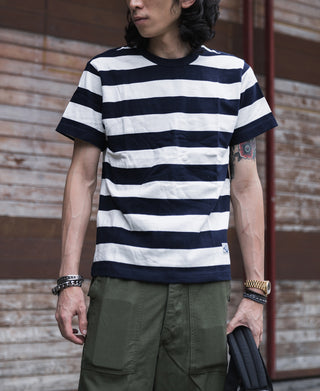 Heavyweight Cotton Wide Striped T-Shirt - Blue/White