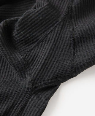 Ribbed Long Sleeve Henley T-Shirt - Black