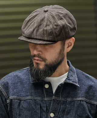 Yarn-Dyed Stripe Newsboy Cap  - Brown