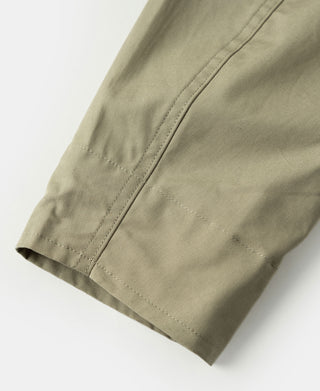 Khaki flight jacket sleeve hem with stitched finish and folded cuff edge