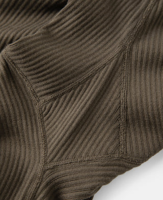 Ribbed Long Sleeve Henley T-Shirt - Olive Brown