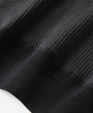 Ribbed Long Sleeve Henley T-Shirt - Black