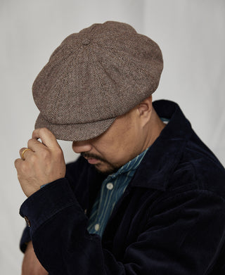 Brown Striped Herringbone Wool Newsboy Cap