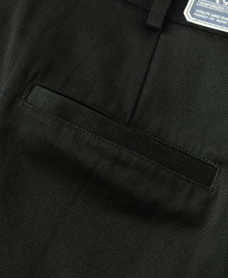 Black cotton twill trousers front pleat and pocket with stitched opening