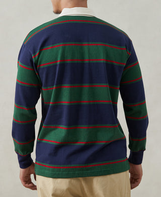 Classic Fit Striped Jersey Rugby Shirt - Green/Navy/Red