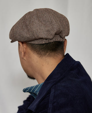 Brown Striped Herringbone Wool Newsboy Cap