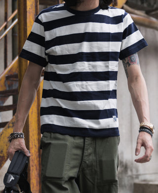 Heavyweight Cotton Wide Striped T-Shirt - Blue/White