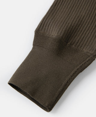 Ribbed Long Sleeve Henley T-Shirt - Olive Brown