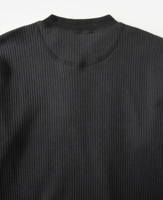 Ribbed Long Sleeve Henley T-Shirt - Black