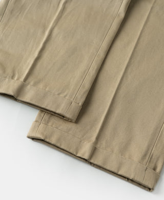 Khaki cotton twill trousers with stitched hem and cuff detail