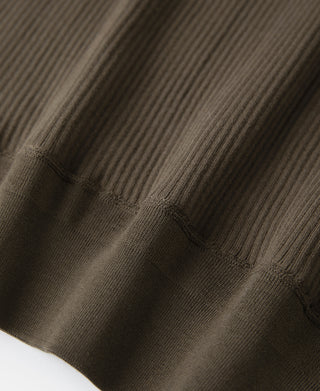 Ribbed Long Sleeve Henley T-Shirt - Olive Brown