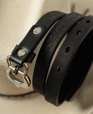 Silver-Plated Brass Buckle Full-Grain Cowhide Belt - Black