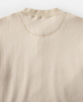 Ribbed Long Sleeve Henley T-Shirt - Apricot