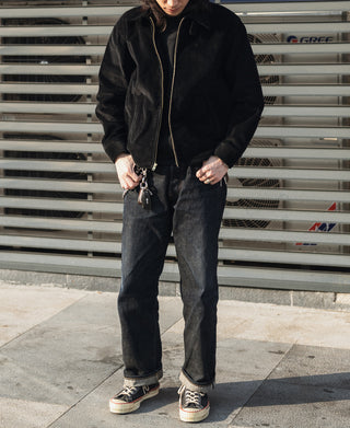 9 Wale Cotton Corduroy Zip-Up Jacket - Black