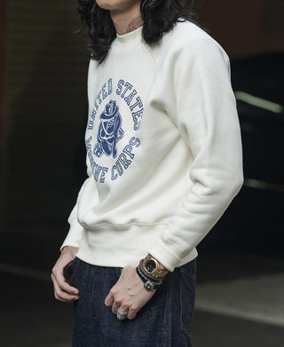 1980s Marine Devil Dog Raglan Sweatshirt - White