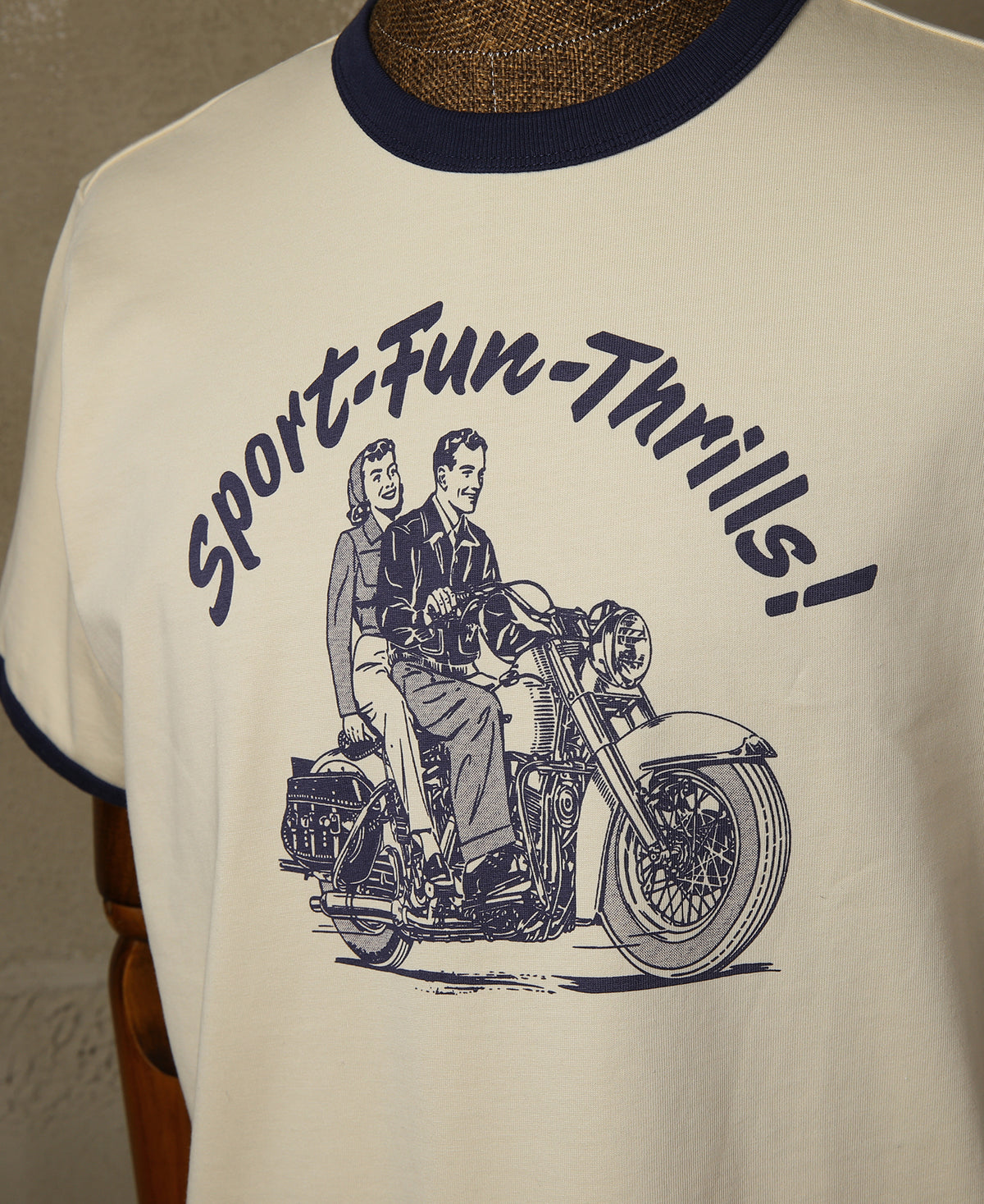 Retro Motorcycle Rider Printed T-Shirt - Apricot