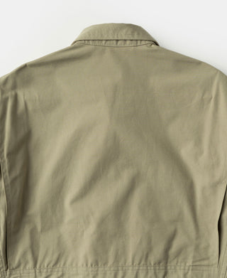 Khaki flight jacket back with stand collar and centered seam
