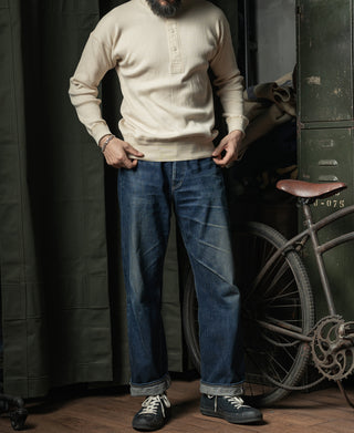 Ribbed Long Sleeve Henley T-Shirt - Apricot