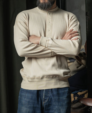 Ribbed Long Sleeve Henley T-Shirt - Apricot