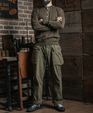 Ribbed Long Sleeve Henley T-Shirt - Olive Brown