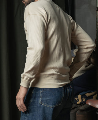 Ribbed Long Sleeve Henley T-Shirt - Apricot