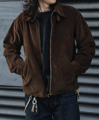 9 Wale Cotton Corduroy Zip-Up Jacket - Brown
