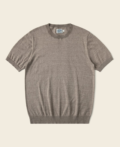 1950s Jersey Knit Short Sleeve Crewneck T-Shirt in Light Brown