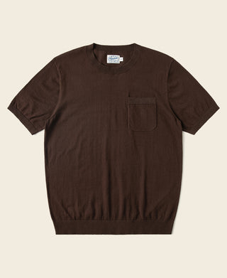 1950s Jersey Knit Short Sleeve Pocket T-Shirt in Coffee