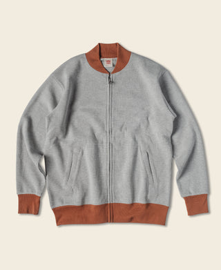 Waffle Cotton Full-Zip Track Jacket - Gray