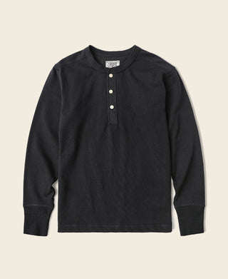 Vintage Long Sleeve Henley Shirt - Black