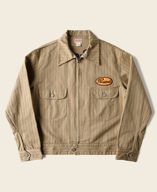 Lot 954 1950s Motorcycle Mechanic Stripe Chore Coat - Khaki