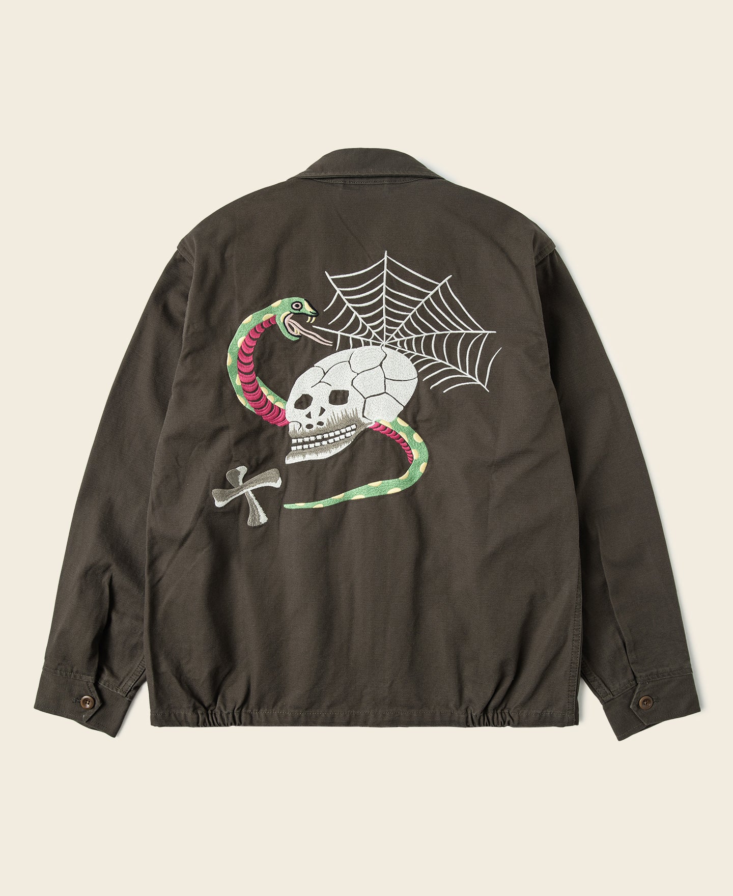 1960s Skull Embroidery Vietnam Souvenir Jacket - Green | Bronson