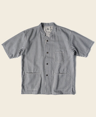 Hickory Stripe Cotton Collarless Workshirt