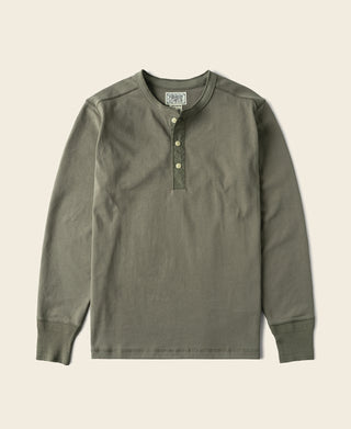 Vintage Long Sleeve Henley Shirt - Light Olive