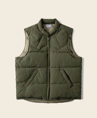 1970s Vintage Quilted Padded Vest - Olive