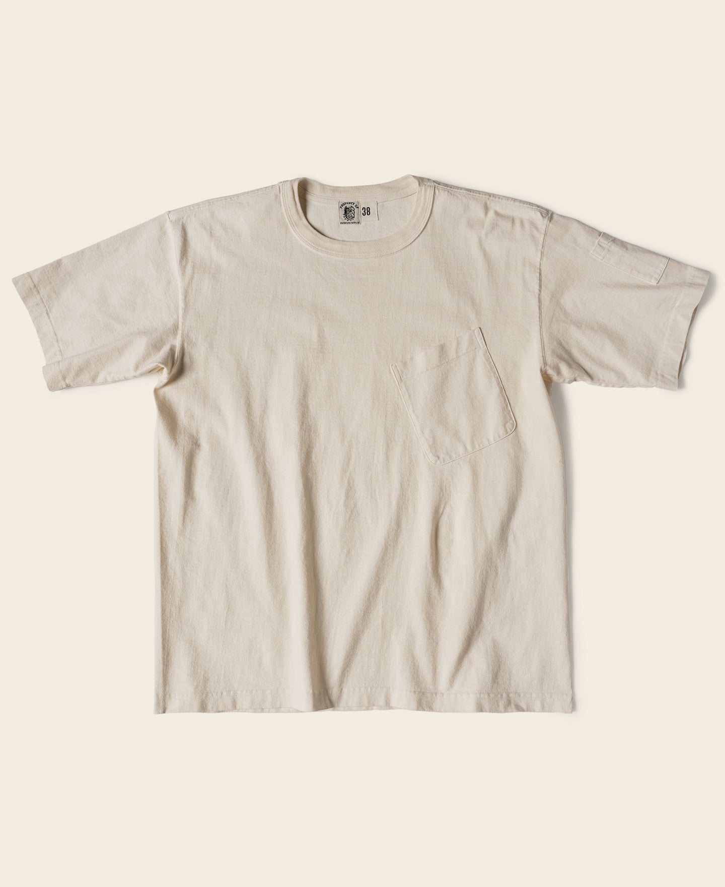 Slanted Pocket High Twist Cotton Tubular T-Shirt - Apricot｜Bronson