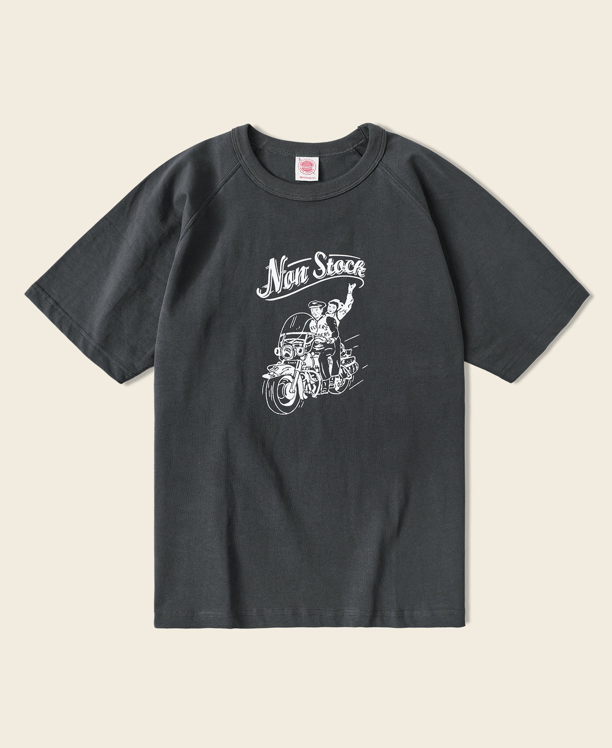 Retro Motorcycle Rider Printed Raglan Sleeve T-Shirt - Black