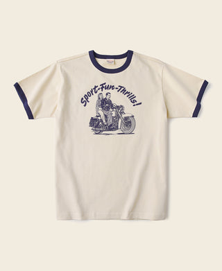 Retro Motorcycle Rider Printed T-Shirt - Apricot