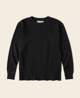 Heavyweight Raschel Knitting Waffle Thermal Shirt - Black