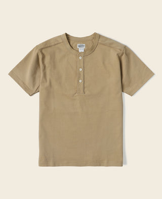 10.6 oz Cotton Short Sleeve Henley T-Shirt - Khaki