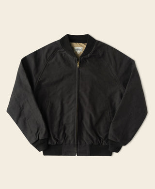 Black moleskin raglan bomber jacket with front zip and ribbed cuffs & hem