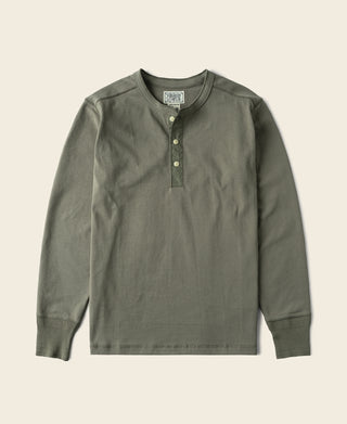 Vintage Long Sleeve Henley Shirt - Light Olive