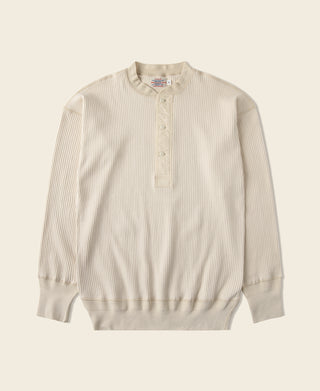 Ribbed Long Sleeve Henley T-Shirt - Apricot